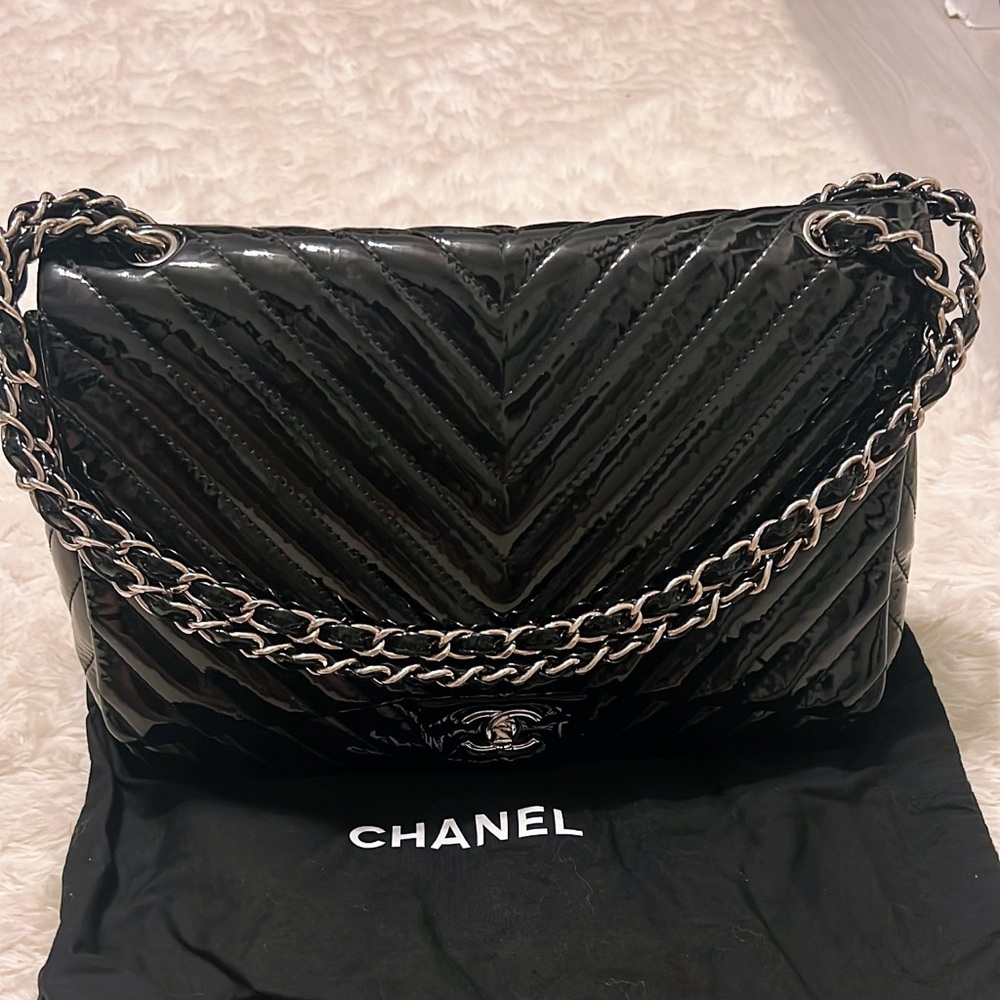 Chanel Black Chevron Quilted Maxi